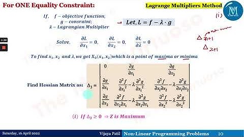 Non-Linear Programming Problem | Lagrange Multiplier Method | Problem with One Equality constraint
