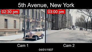 5th Ave, New York City in 1937 - Dual camera footage. Historic Drive on a Gorgeous Sunny Day.