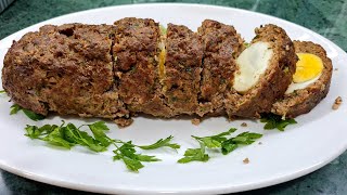 رول اللحم المحشي بالبيض المسلوق لذيييذ(Meat roll stuffed with eggs)