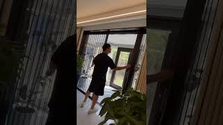 Ten minutes to install sliding partition door at staircase entrance trackless hidden honeycomb