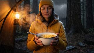 Solo Camping Pacific Northwest Thunderstorm ⛺🌩️ | Cooking in Tent | Forest ASMR