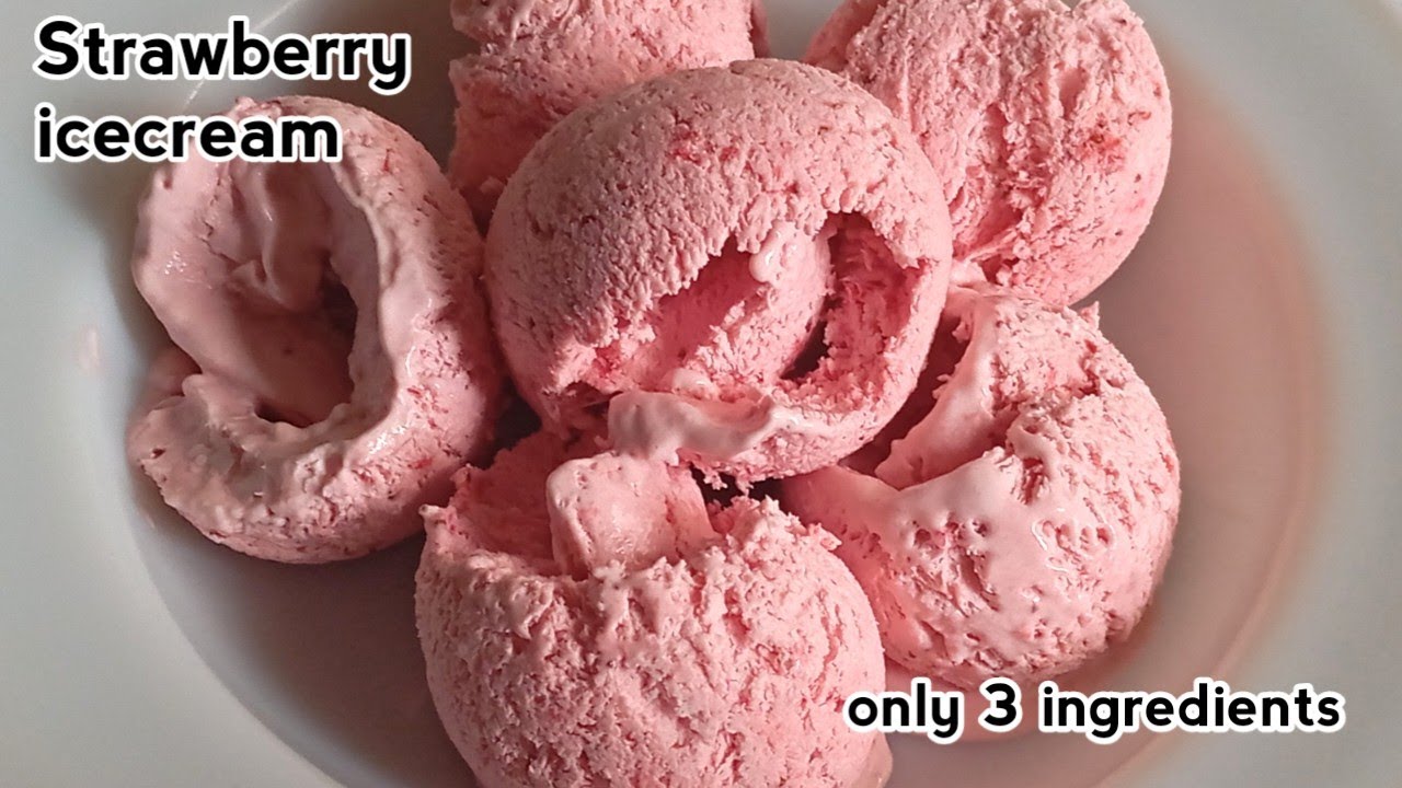 Fresh Strawberry Ice-cream Recipe (only 3-Ingredients) ~BakewithIman