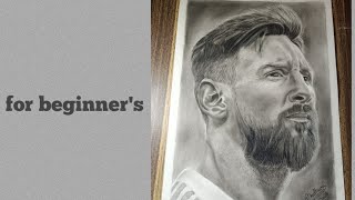 Leo messi realistic portrait drawing.charcoal shading. How to draw lionel messi step by step 