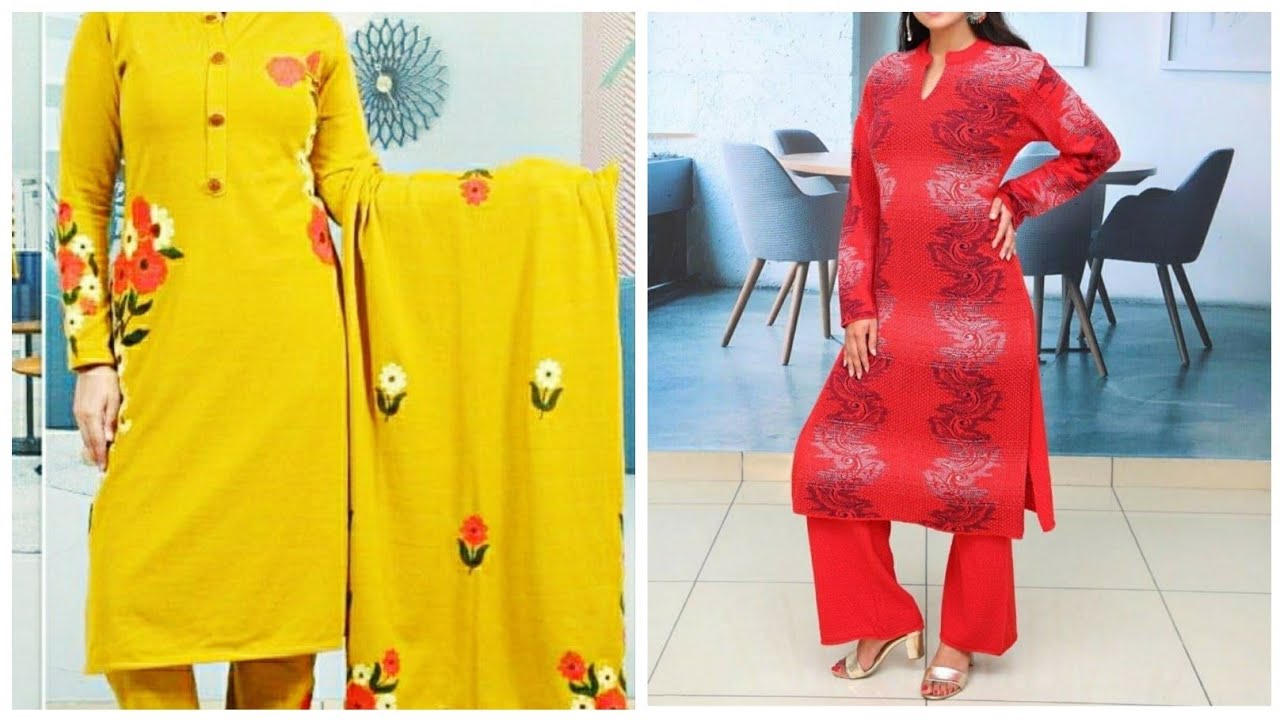 Mona Leaves Textile Woolen Kurti Set Article No. - 1017904 Lt. Yellow in  Ludhiana at best price by Mgr Apparels - Justdial