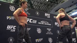 Valentina Shevchenko Dances With Sister Antonia Shevchenko At UFC 228 Open Workout