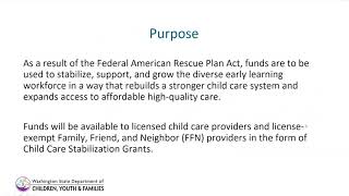 DCYF Child Care Stabilization Grant Webinar 10.12.21