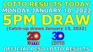 5pm Lotto Result January 10 2022 monday Pcso Today catchup Draw