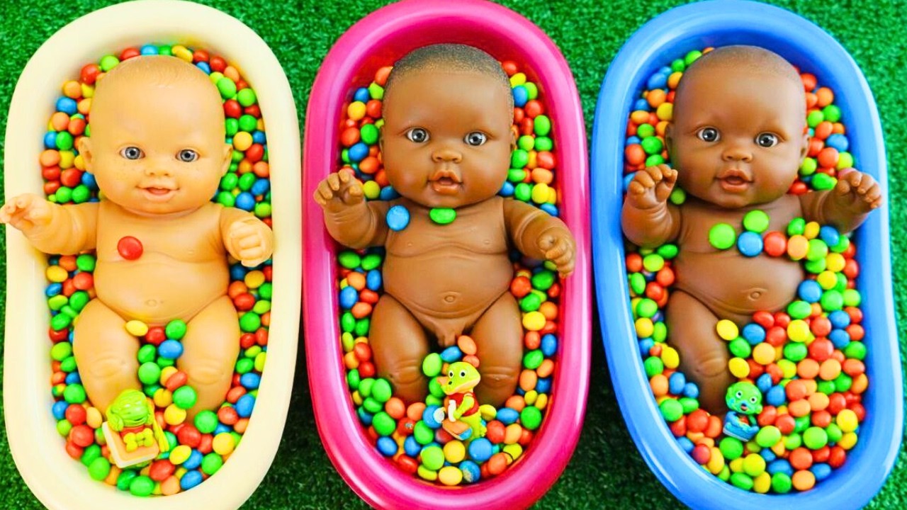 5 Minutes Satisfying with Full of 3 Rainbow BathTubs Candy with M&M's & Magic Slime Cutting Video