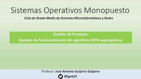 Gestión de procesos. Ejemplo de ejecución según el algoritmo SRTN expropiativo.