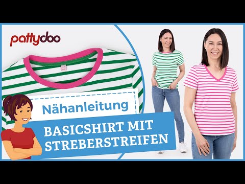 Basic T-Shirt nähen 👕 Mit Anleitung für Streberstreifen \u0026 V-Ausschnitt mit Bündchen 👌