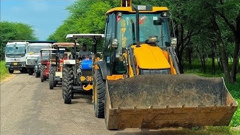 JCB 3DX Plus Cow dung and well Stone Loading in Mahindra Swaraj John Deere Tractor | Jcb video