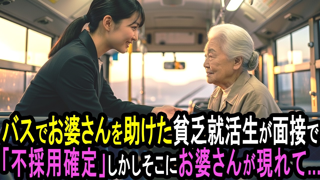 バスで怒鳴られていたお婆さんを助けた貧乏就活生…その後、面接に行ったら、そのお婆さんが…【感動する話】