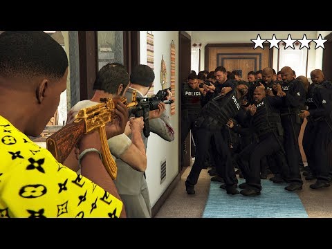 GTA 5 - Five Star POLICE CHASE with Franklin, Michael and Trevor! (Franklin's OLD HOUSE Cop Battle)
