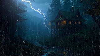 Rain Sounds at a Cozy Mountain Cabin (No Ads) 🌧️ | Heavy Rain &amp; Soft THUNDER For Deep Sleep &amp; Relax