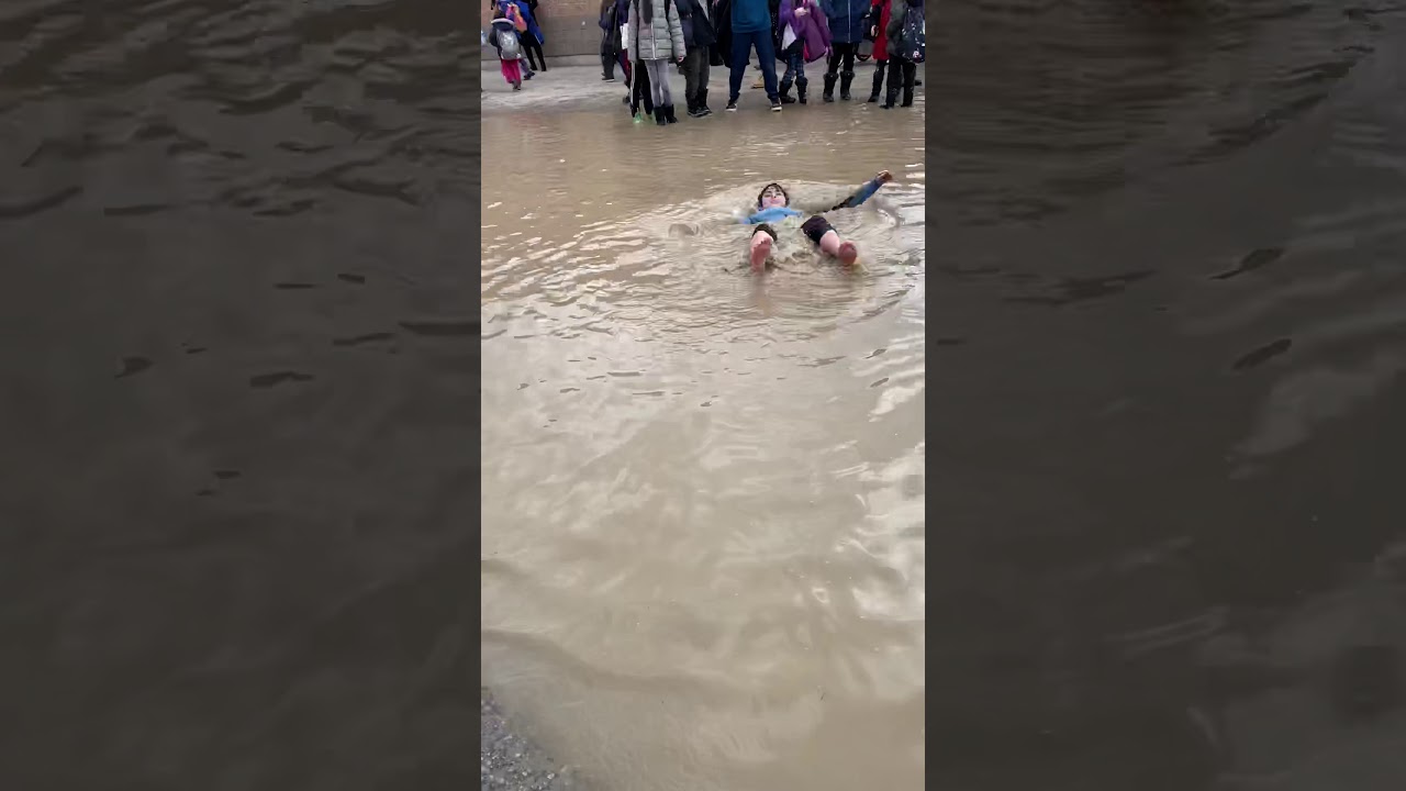 My school with the BIGGEST PUDDLE FROM RAIN SND SNOW  with my friend jumping in also robloxgod69 did