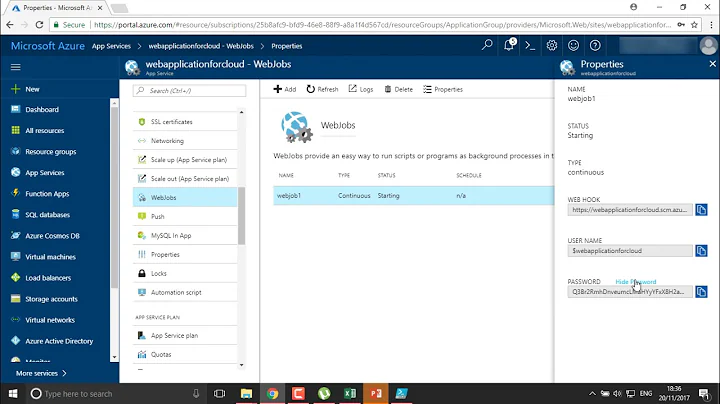 Azure - Configuring WebJobs for Web App