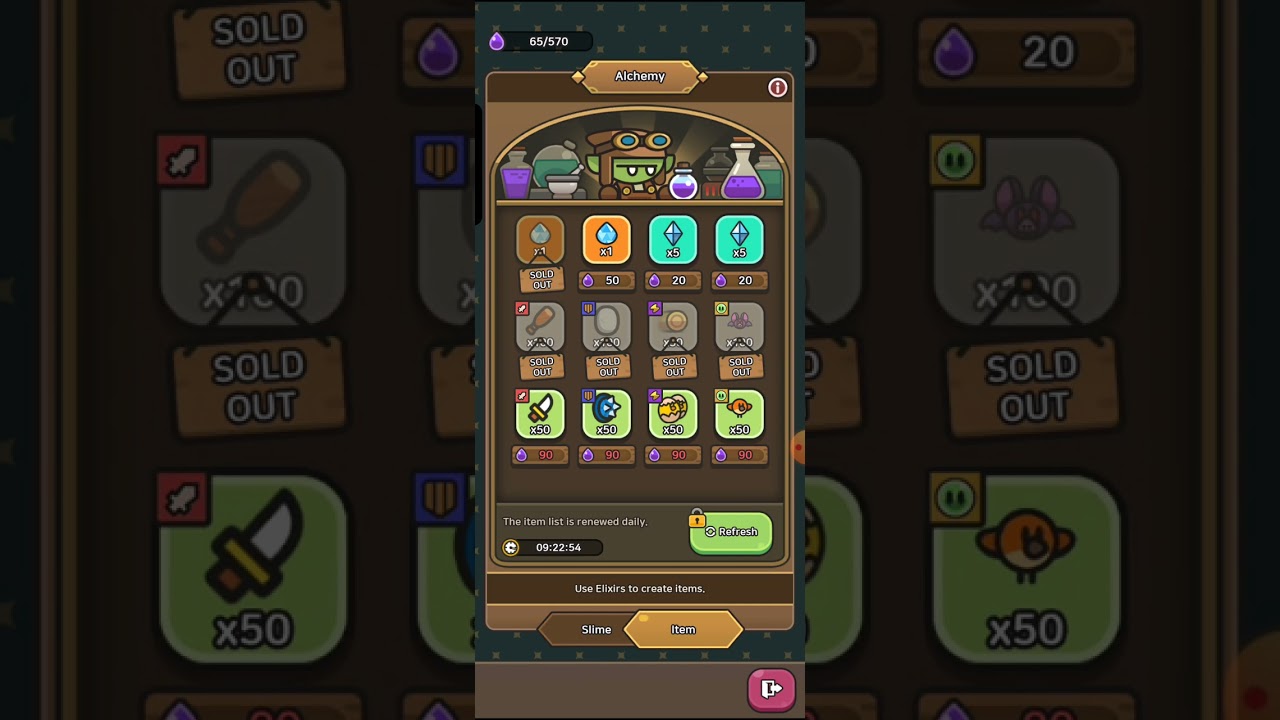 Legend Slime Alchemy Store Bug