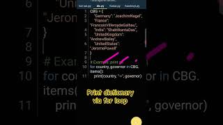 Print dictionary via for loop in #python #computerscience #pythontutorial #pythonforbeginners