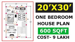 20 x 30 House Plan ll 20 x 30 Home Plan ll 600 Sq.Ft. 1 Bedroom Small House Plan Design ll