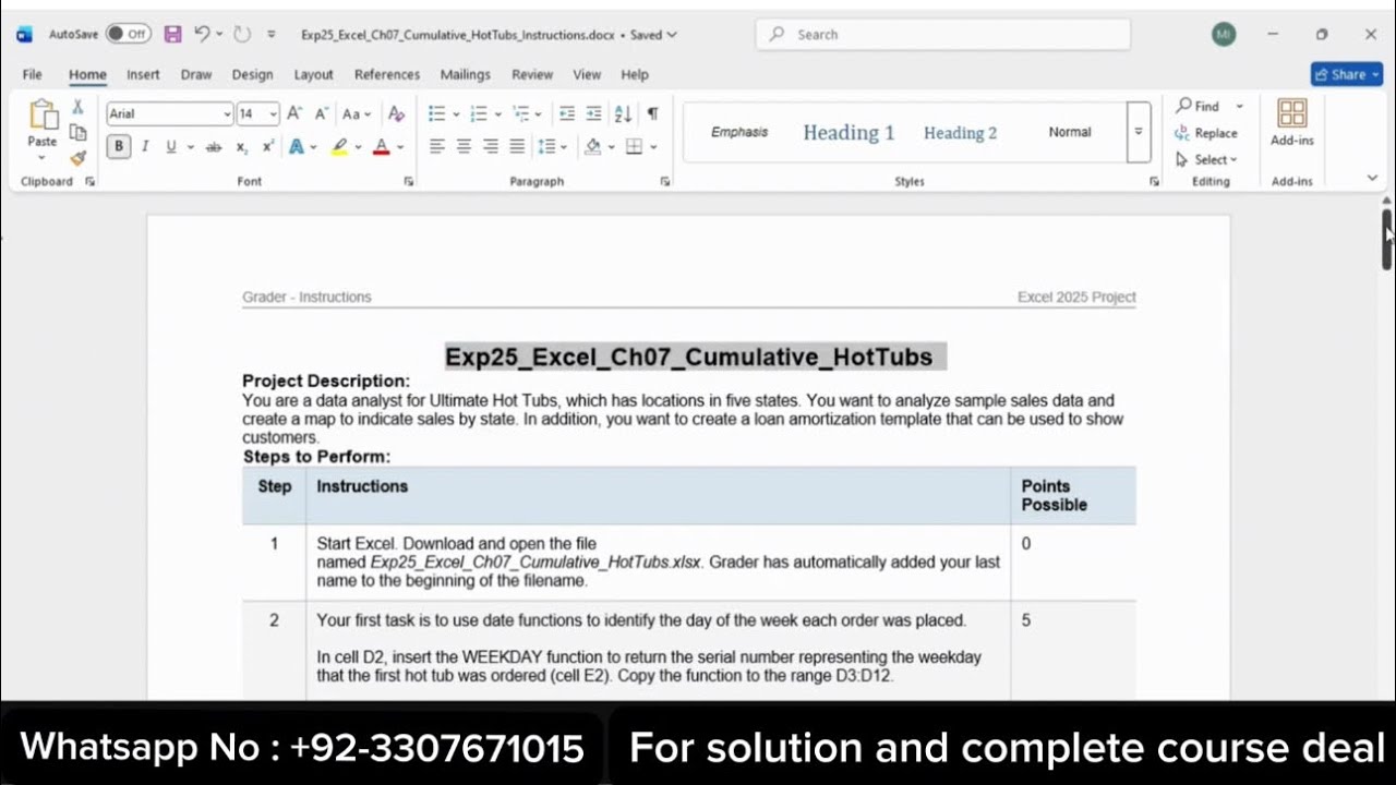 Exp25 Excel Chapter 7 Cumulative – Ultimate Hot Tubs | MyITLab Grader Solution (100%)