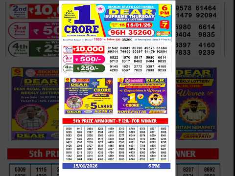 Lottery Sambad 6 PM Result Today 15 01 2026 