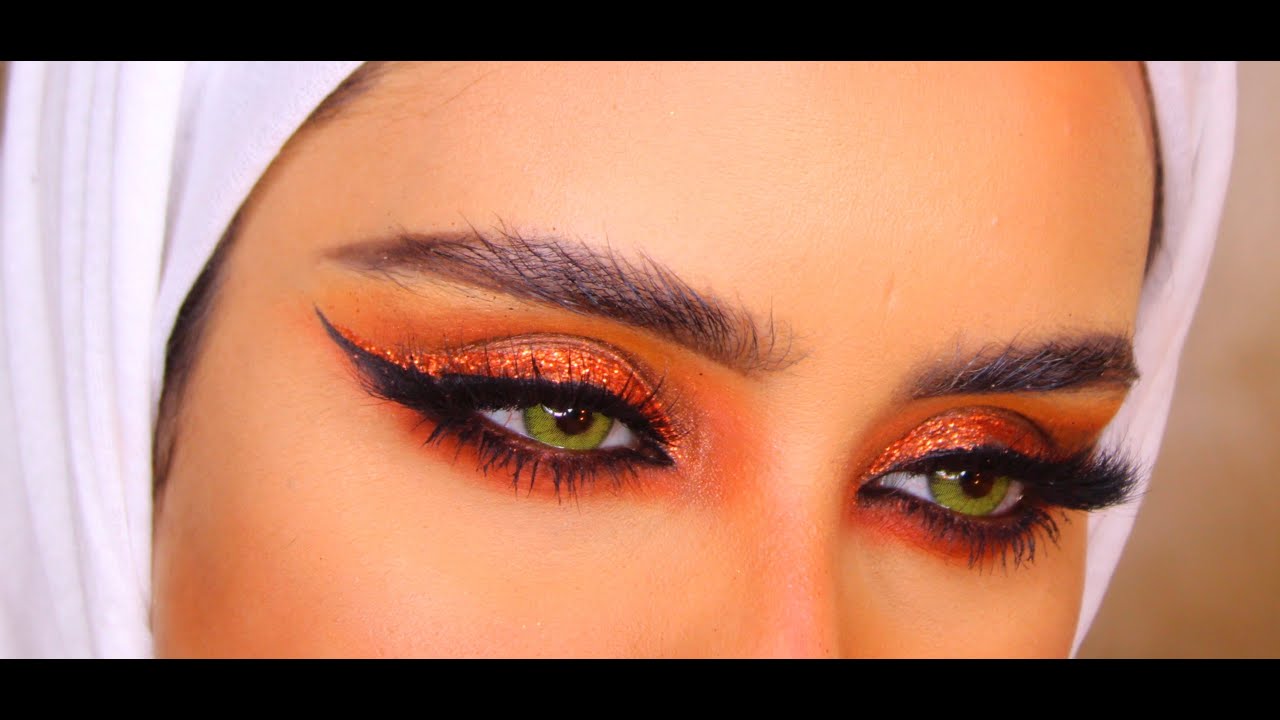 ميكاب تيتوريال قلتر برتقالي orange glitter makeup tutorial YouTube