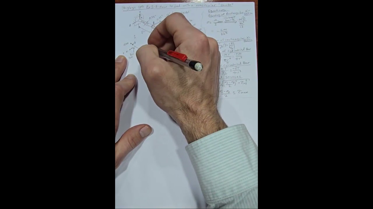 Shigley's 10th Example 3-8 Bending Stress and Torsional Stress in Non-Circular Cross-section