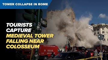 Tourists film medieval tower collapse in Rome near Colosseum | Torre dei Conti raw footage