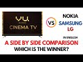 A side by side comparison between VU Cinema, Nokia, LG & Samsung TV