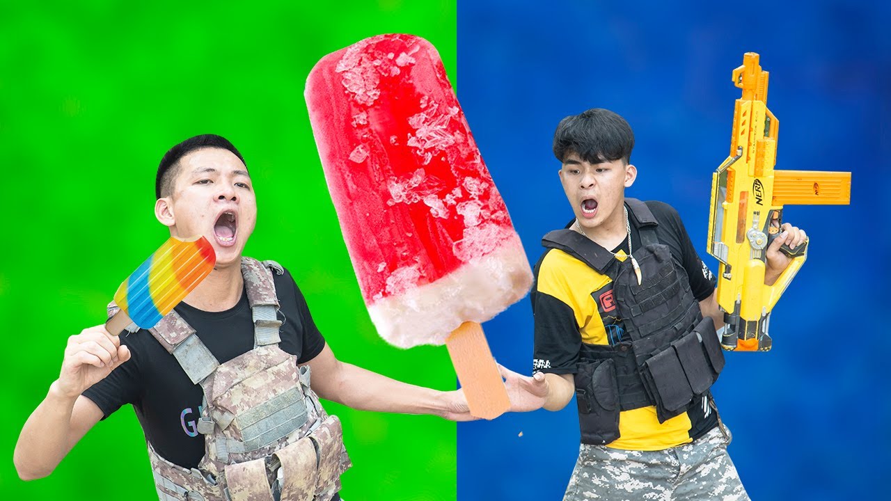 Battle Nerf War HMXMAN Camping ICE CREAM & COMPETITION Nerf Guns Fight
