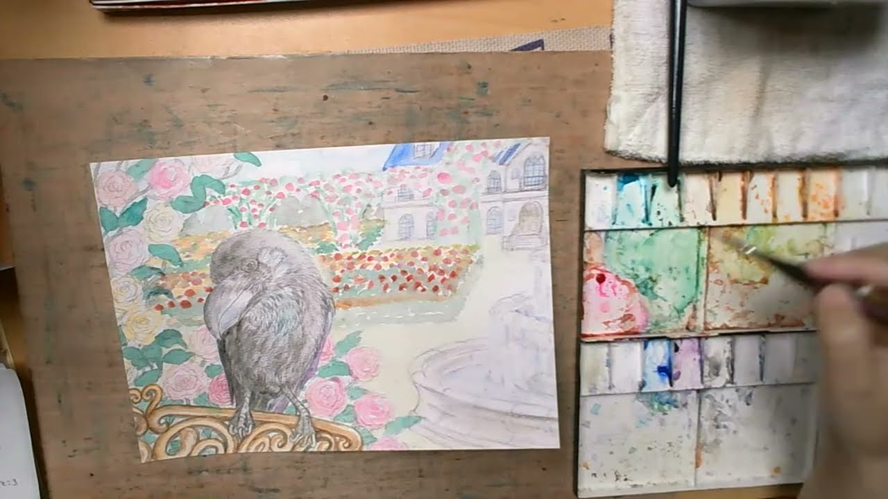 Painting Happy the Crow in the Rose Garden - Watercolor #4 - YouTube