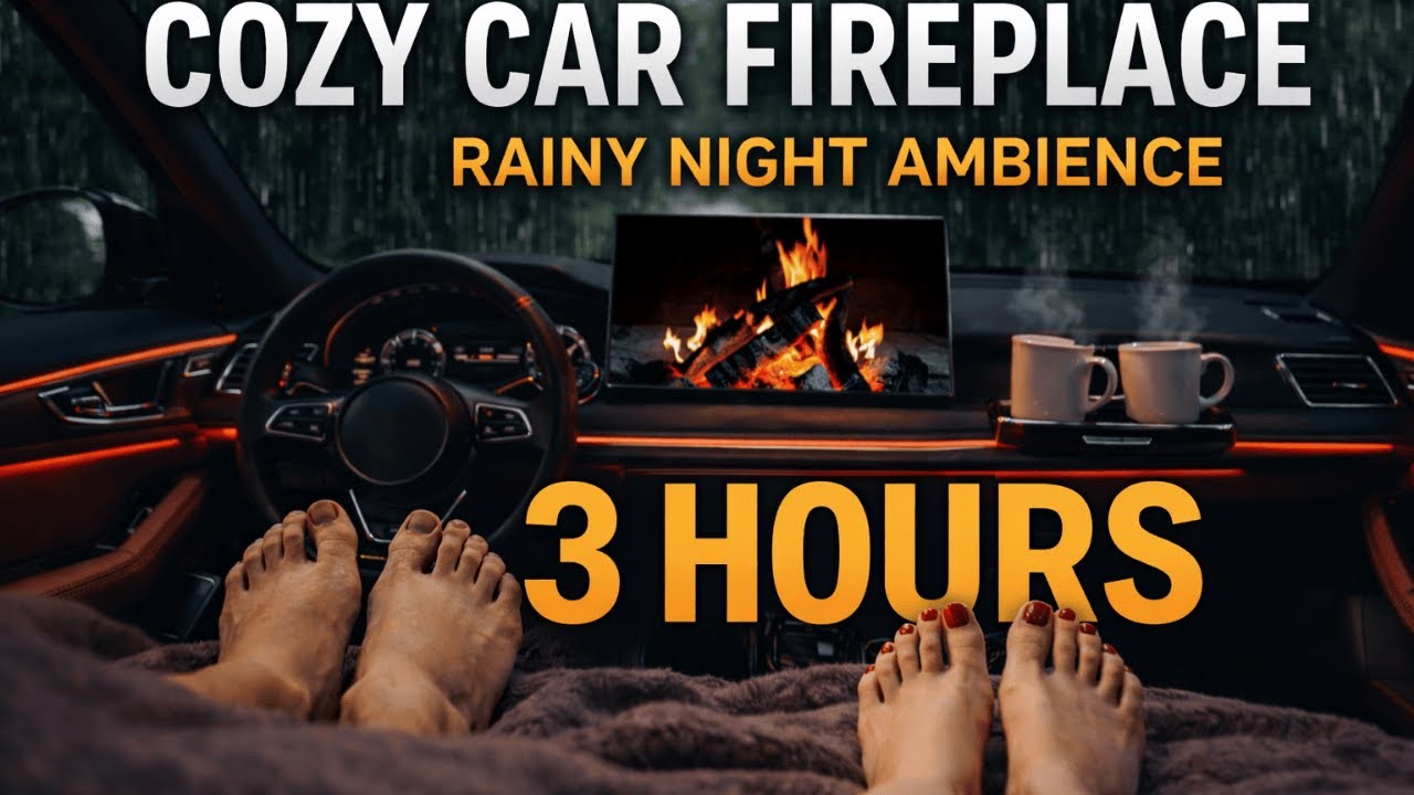 Cozy Fireplace Inside the Car 🔥🚗 Rainy Night Ambience for Sleep & Relax | 3 Hours #carambience