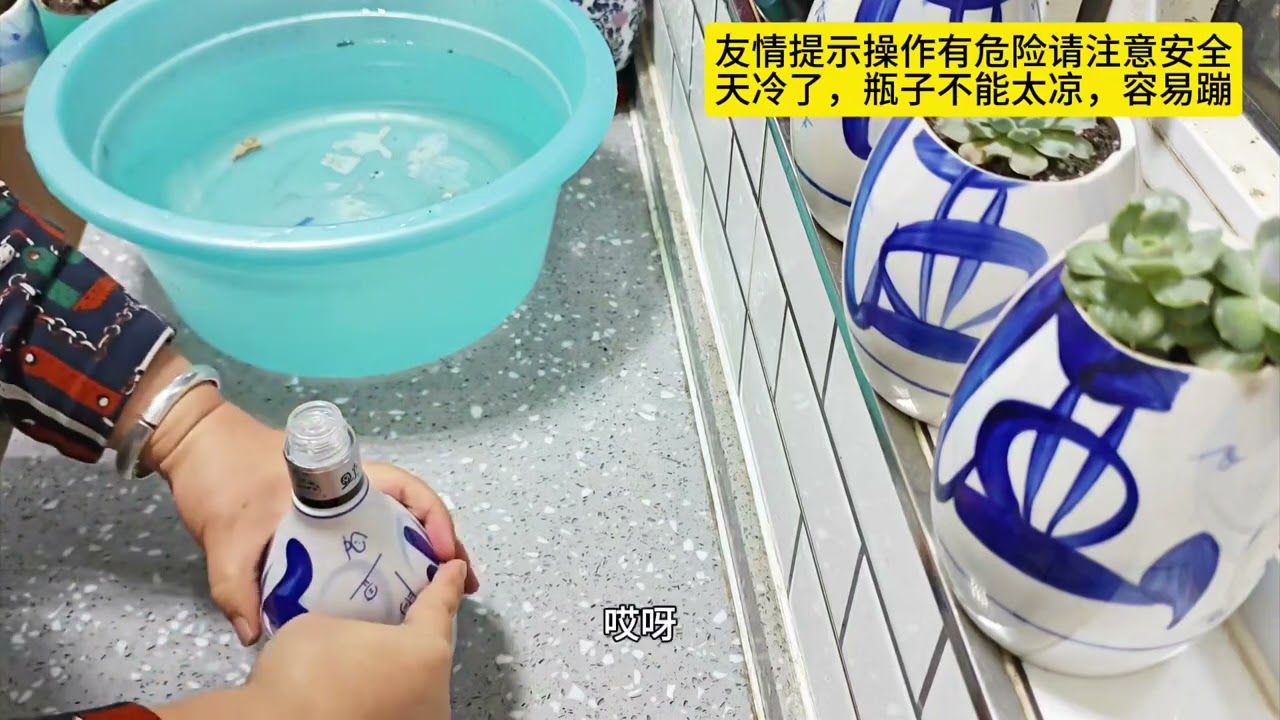 酒瓶切割自制花盆#废物利用 Cutting wine bottles and making flower pots # Waste utilization