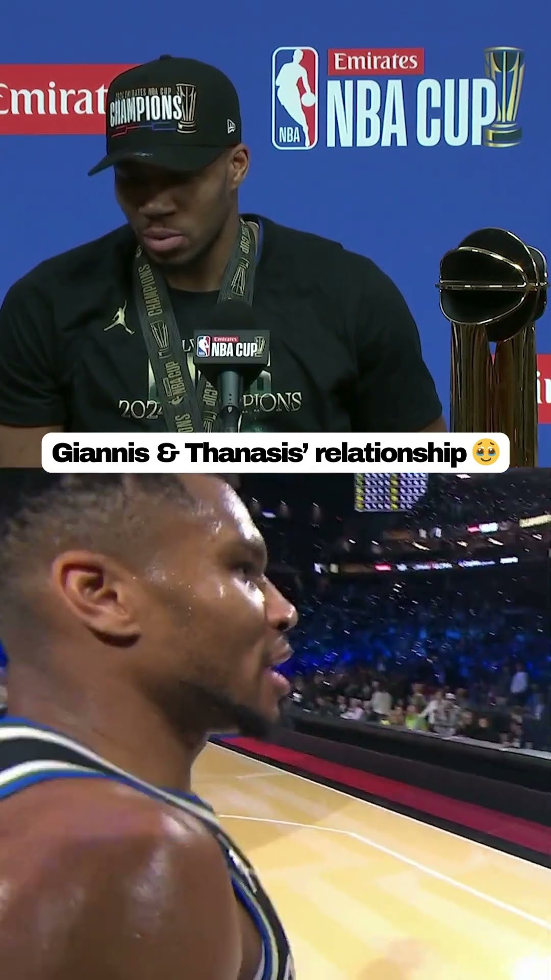 Giannis went to hug his brother first after the Bucks' NBA Cup win ?