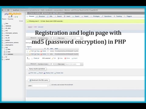 How to make a registration and login page with md5 (password encryption) in PHP