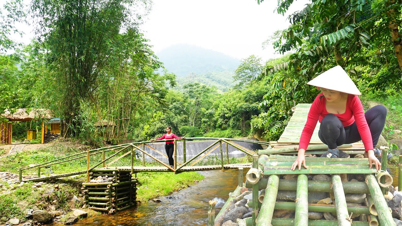 6 Months Farm Building TIMELAPSE: Alone Build Log Cabin And Bamboo Bridge. Start to Finish