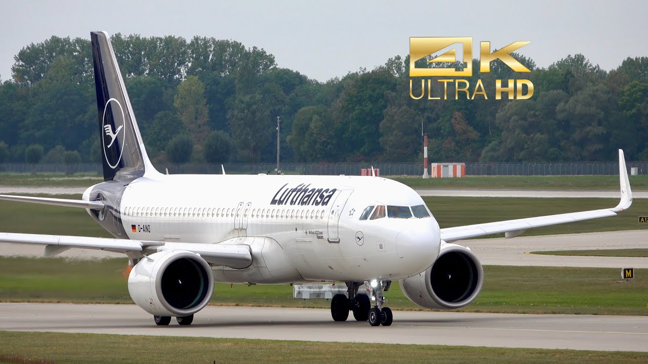 4K) Airbus A320-271N NEO from Lufthansa D-AINO departure Munich