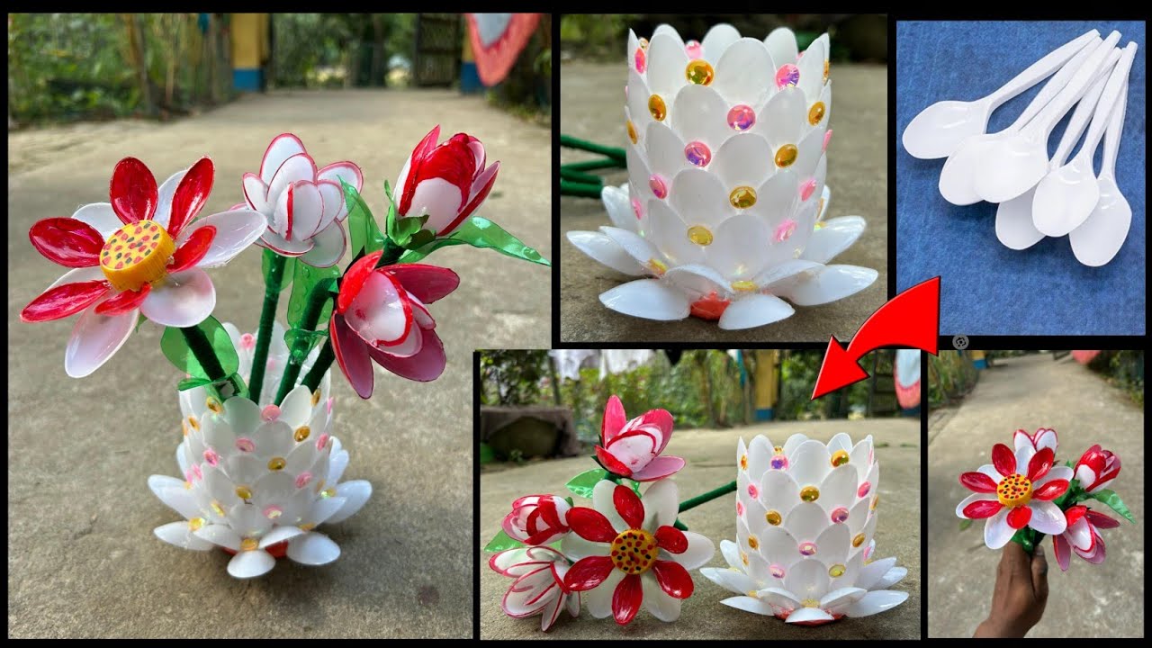 Plastic spoon Flower Vase Plastic spoon Craft Spoon Flower Vase