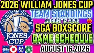 TEAM STANDINGS 2026 WILLIAM JONES CUP AS OF AUGUST 15 2026 SGA BOXSCORE WILLIAM JONES CUP SCHEDULE