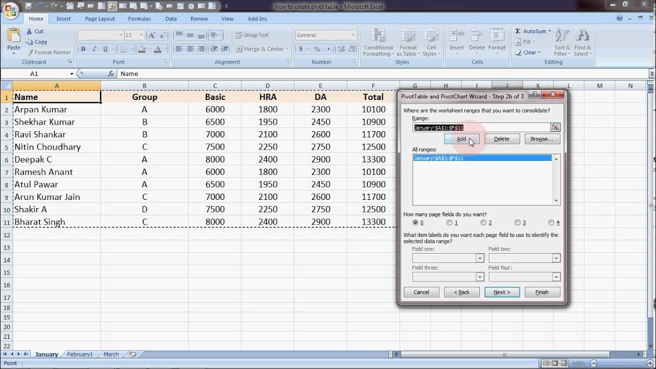 How To Create A Pivot Table From Multiple Worksheets In Excel 2013