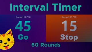 ?? Interval Timer 45 sec / 15 sec - 60 Rounds - (1 hour Workout)