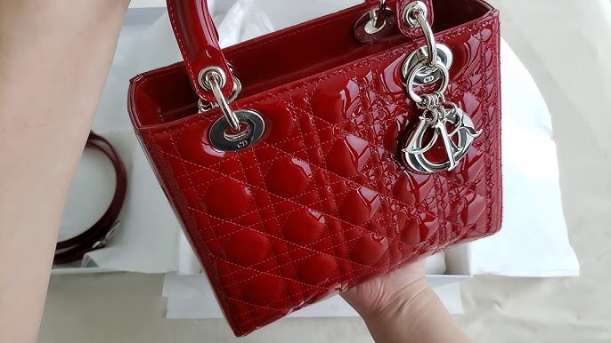 NEW in Lt ED BOX LADY DIOR Cherry Red Patent Cannage