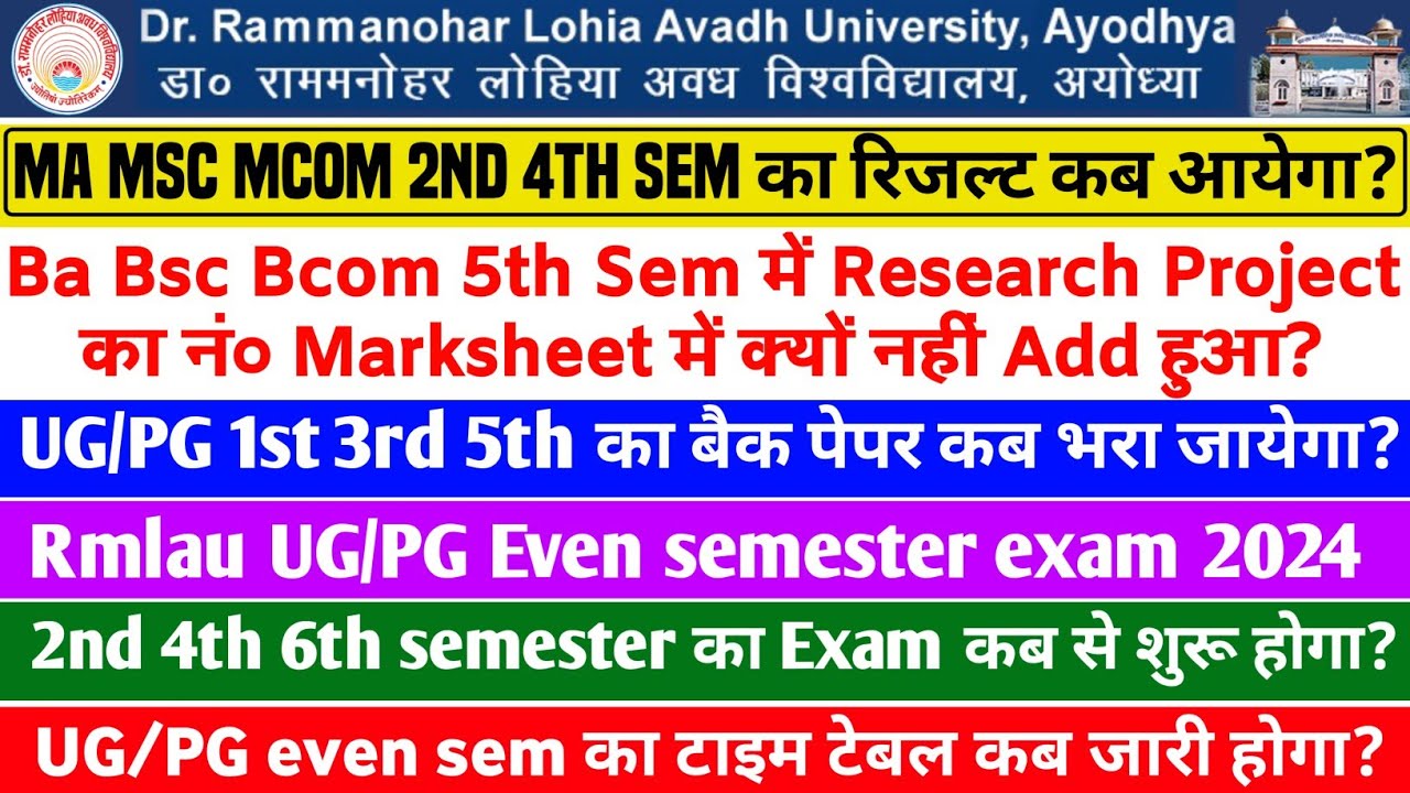 Rmlau UG/PG Even Semester Exam 2024 Rmlau Ba Bsc Bcom 2nd 4th 6th Sem ...