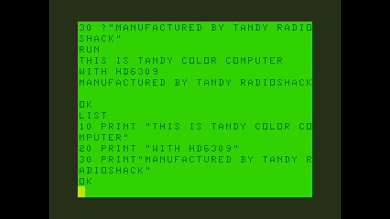 Radio Shack Color Computer Main Screen Tandy Radio Shack - Color Computer (HD6309) - YouTube