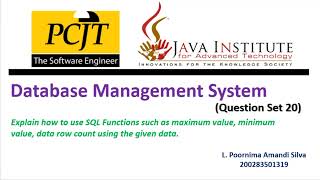 DBMS Question Set 20 | 1st Year | Semester 01 | Java Institute