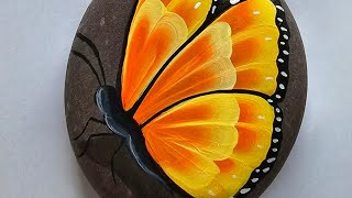 One Stroke Butterfly Painting on Rock 🦋