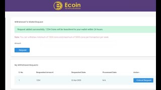 Ecoin withdrawal opened now with 1250 Ecoins withdrawal proof screenshot 5