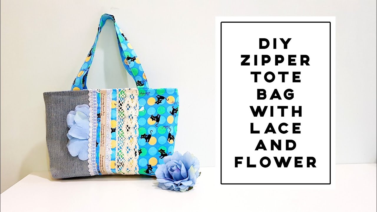 Step by step sewing | Diy zipper tote bag | Decor with lace