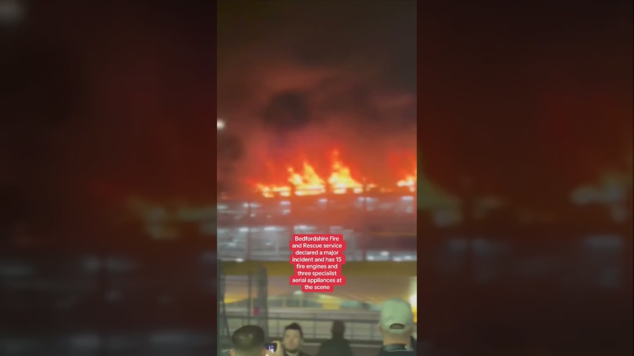 Luton Airport suspended flights until midday after a blaze led to one of the multi-storey car park