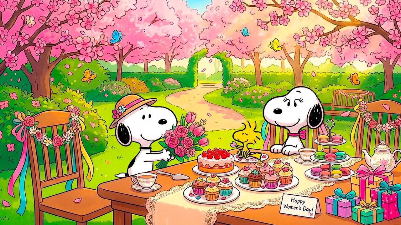 Счастливого Международного женского дня! Чаепитие со Снупи 🌸 Расслабляющий джаз для радости, учеб...